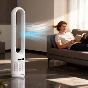 Bladeless Fan with Air Purifier Quiet Bladeless Tower Fan for Bedroom & Household Use with WiFi Control 8 Speeds