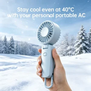 Bladeless Foldable 4 Speed Wearable Handheld Fan with Hook 3000mAh USB Rechargeable Battery Gift Box Packaging for Outdoor Use