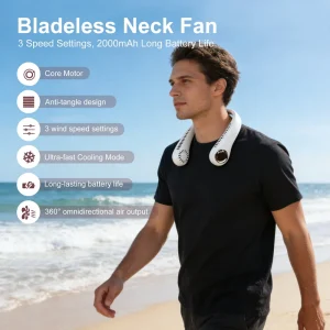 Bladeless Neck Fan Foldable Portable Wearable Fan 3 Speed Quiet Brushless Motor USB Rechargeable OEM ODM