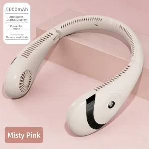 Bladeless Neck Fan LED Digital Display USB Rechargeable 3 Speed Portable Wearable Lightweight Durable Quiet Personal Cooling