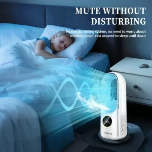 Bladeless Plastic Portable AC Fan 6 Speed Silent Cooler 1 6H Timer Rechargeable Night Light Humidifier Ice Chamber for Bedroom