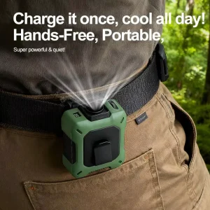 Bladeless Portable Fan with Power Bank 8000mAh Large Capacity Battery Wearable Waist & Neck Hanging Fan for Outdoor Camping