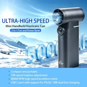 Bladeless Portable Handheld Fan Super Wind Speed 5000mAh Black Rechargeable Cooling Fan Jade Household Car