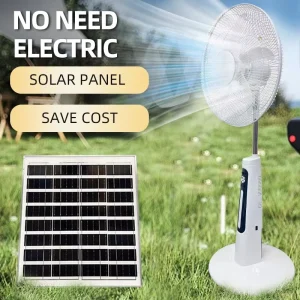 Brushed Motor 16 Inch Plastic Rechargeable Electric Fan for Outdoor and Household Use, Remote Control, Solar Powered, 5V USB Output