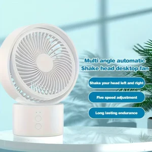 Brushless Motor Rechargeable 5-Speed Mini Oscillating Desk Fan for Home and Office