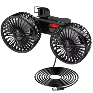 CAR FAN SB Portable Fan for Car With 360 Degree Rotatable Dual Head Fan Strong Wind for Dashboard SUV Home Office USB Plug