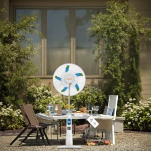 CF034R 18 C for Rechargeable Electric Standing Fan USB Remote Control AC DC Solar Powered Adjustable Plastic Outdoor RV