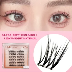 CNK Single Fan False Eyelash Kit Full Strip Curved Cluster No Glue Needed Eyelash Lifting Plastic Black Stem Synthetic Eyelash