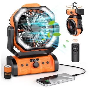 Camping 20000mAh Rechargeable Fan Double Motor Camping Outdoor Fan USB Table Fan With LED Light Power Bank for Outdoor Indoor