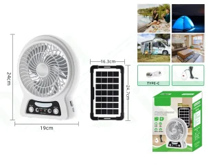 Camping Fan with Solar Panel Rechargeable Battery Powered Tent Fan with LED Light Bulbs Portable Desk Fan for Outdoor Camping