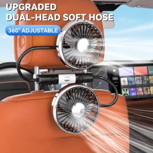 Car Cooling Fan Dual Head Headrest Fan USB Type C 360 Degree Adjustable Vehicle Air Circulator Portable Auto Accessories
