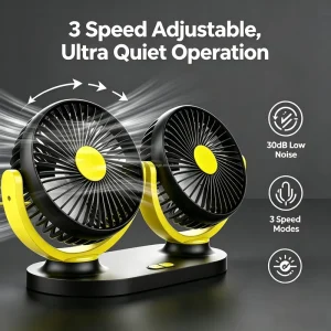 Car Fan Air Circulation OEM Dual Head Cooling ABS Material 10W Power Three Speed Settings Rear Seat Passenger Comfort YMG 801