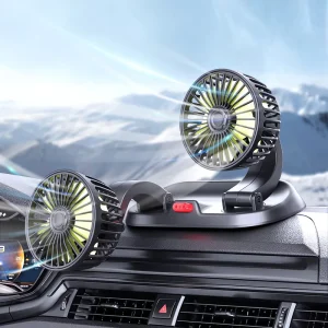 Car Fan with Dual Heads 360 Rotatable Adjustable Wind Speed Includes Parking Sign Fan