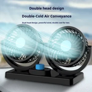 Car Mounted Electric Fan with Dual Head USB Fan Powerful 24V 12V Large Truck USB Car Mounted Dual Head Fan