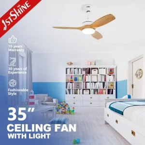 Ceiling Fan 35 Inch Small Solid Wood Blades Indoor Remote Control Led Ceiling Decorative Fan with Light