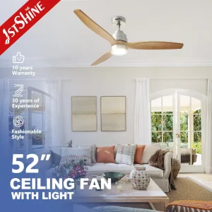 Ceiling Fan 52 Inch DC Motor 3 Solid Wood Blades Decorative LED Ceiling Fan with Remote Control