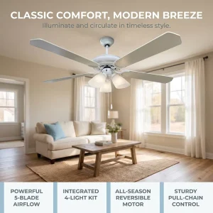 Ceiling Fan Modern Design Classical Style 4 Blades AC Motorl Pull Chain Decorative Chandelier for Household