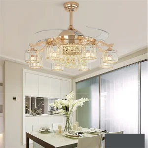 Ceiling Fan With Light 220V Gold Decorative Fixtures Luxury Invisible Modern Hidden Blades Crystal Ceiling Fan With Light