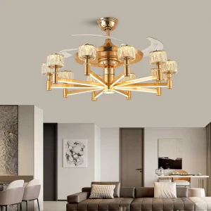 Ceiling Fan with Lights Retractable Ceiling Fan Light with Remote Control Crystal Chandelier Dimmable LED Lampara Ventilador