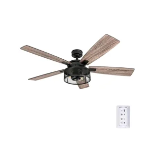 Ceiling Fans LED Ceiling Fan 52″ Indoor Rustic Blades Industrial Cage Light Matte Black