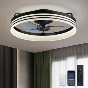 Ceiling Fans with Lights Flush Mount Ceiling with Light Remote and APP Control 6 Wind Speeds Smart Low Profile Ceiling Fan Light