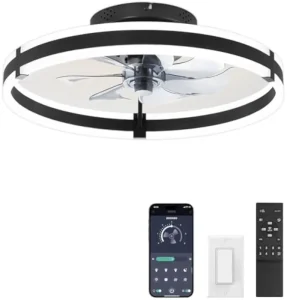 Ceiling Fans with Lights and Remote 19.7” Low Profile Ceiling Fan Dimmable Modern Flush Mount LED Fan Light 6 Wind Speeds