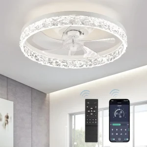 Ceiling Fans with Lights and Remote 20 Inch Low Profile Ceiling Fans Dimmable Modern Flush Mount LED Fan Light for Bedroom
