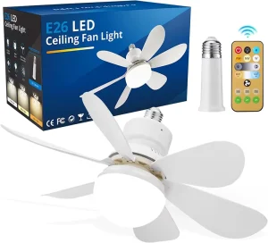 Ceiling LED Fan Light Intelligent Dimming 360 Rotating Fan Bulb E27 3 Colors Ceiling Fan with Light and Remote 42cm 52cm