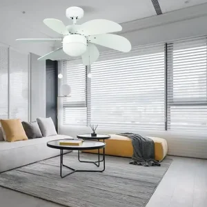 Chandelier 6 Blades Ceiling Fan WITH Pull Chain Switch White Palm Leaf Modern Ceiling Fan with Light for Bedroom Household