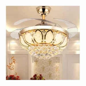 Chandelier Ceiling Light Modern Ceiling Fan LED Light with Crystal Retractable Blades 3 Color Change Chandelier Dimmable