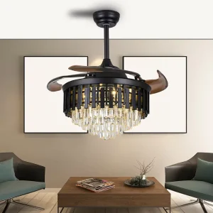 Chenju High End LED Ceiling Fan Light Modern Luxury Invisible Design for Home & Restaurant Iron Body with Electric Crystal
