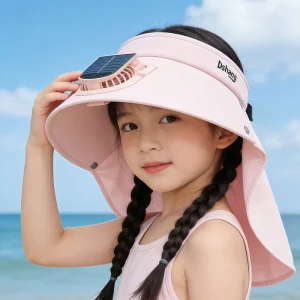 Children Solar Powered Breathable Adjustable Neck Guard Fan Hat UV Blocking Polyester Cotton Summer Sun Protection for Boys