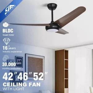 China Manufacturer Metal 42/48/52Inch Warm White Light Remote Control Led Ceiling Fan with Light