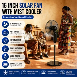 China Solar Rechargeable Fan with Panel Lithium Battery 16 Inch Solar Fan Multi Function Solar Cooling Fan