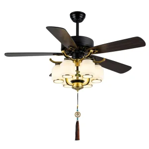 Chinese Style Ceiling Fan Light with Plastic Blades for Living Room Tea House Bedroom Restaurant Silent LED Ceiling Fan Lamp