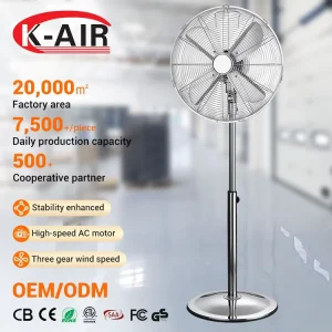 Chromed Color Metal Industrial Floor Fan for Indoor 3 Speed Adjustable and Quiet Comfortable for Sleeping