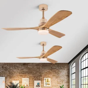 Classic Gold Chandelier Fan 3 Solid Wood Blades All Copper DC Motor Remote Control LED Ceiling Fan with Light