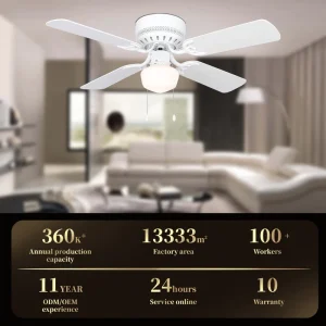 Classic White Indoor Decorative Low Noise 42 Inch 4 Wood Blades AC Motor Mechanical Control Ceiling Fan Light
