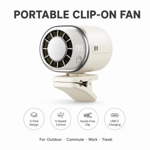 Clip On Wearable Fan USB Powered Portable Neck and Waist Cooling Fan 5 Speed Hands Free Turbo for Outdoor Travel