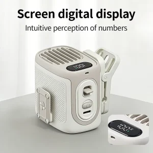 Clip On Wearable Waist Hanging Fan Hands Free with Digital Display Rechargeable Bladeless Design for Outdoor Car Hotel Use