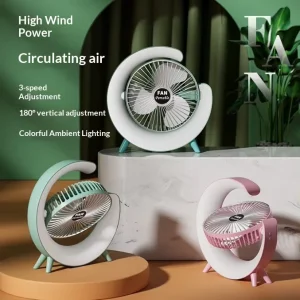 Color Running Light 3 Speed Brushed Motor USB Charging Air Circulation Table Fan for Household Dormitory Office