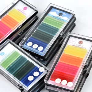 Colored Eyelash Easy Fan Volume Lashes Red Blue Green Purple Colorful Fanning Rapid Automatic Blooming Flower