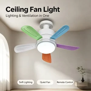 Colorful Kids Ceiling Fan Light 5 Rainbow Blade Remote Control 24W Flush Mount Bedroom Living Room D520