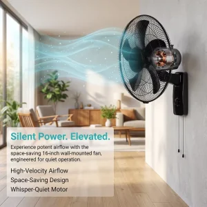 Commercial 16 Inch Wall Mounted Fan Oscillating 3 Speed Pull Cord Metal Guard for Restaurant Wall Fan