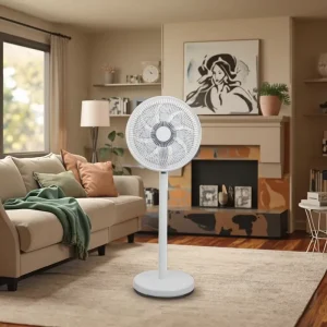 Compact 16 Inch Vertical Pedestal Tower Fan Oscillating Energy Efficient Mechanical Powered for Garage Hotel Use