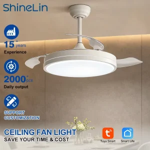 Competitive Price 42Inch 3 ABS Blade Support Tuya Smart Remote Control Dimmable Luxury Modern Led Ceiling Fan With Light
