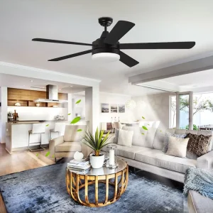 Contemporary Style Black Indoor 52 Inch Energy efficient Pull Chain Control Ceiling Fan with Light