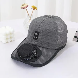 Cooling Fan Sun Hat with Large Brim, Dual Power Solar USB Charging Baseball Cap for Men Hiking Fishing