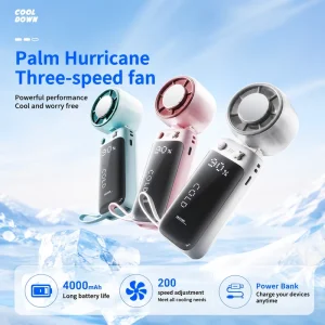 Cooling Hand Fan 4000mAh Power Bank Function 200 Speed Adjustable Rechargeable Portable Handheld Fan for Commute Daily Outdoor