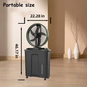 Cooling Rechargeable Fan 18 Inch Mist Fan with 25L Water Tank Solar Standing Fan with Remote Control